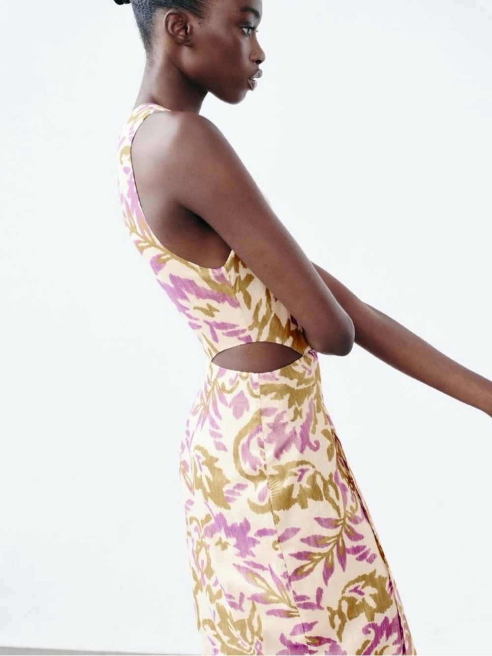 Zara | METALLIC THREAD PRINTED MIDI DRESS